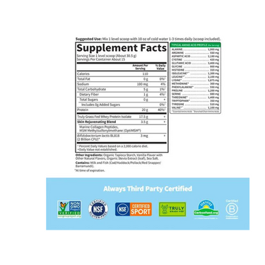 Sport Grass Fed Whey+ Skin Protein Powder - Vanilla